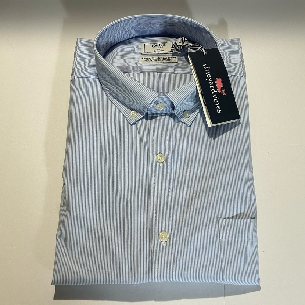 VINEYARD VINES: MEN'S CLASIC FIT FINE STRIPE CLASSIC MURRAY-YALE LS SIZE: XL